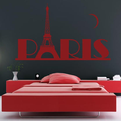 Paris with Eiffel Tower and Moon Wall Art Sticker | Apex Stickers