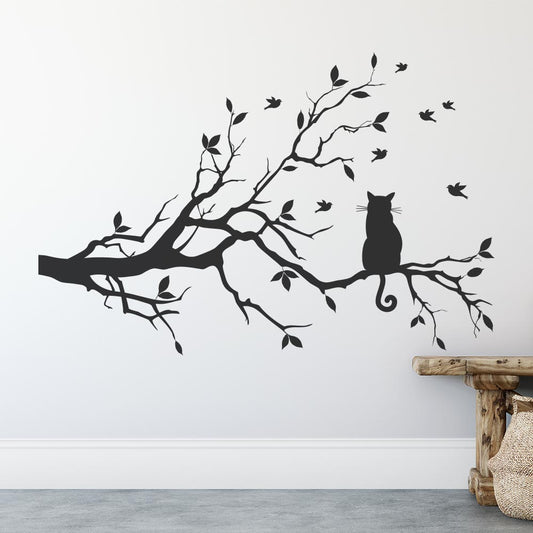 Cat on a long tree branch Wall Art Sticker | Apex Stickers