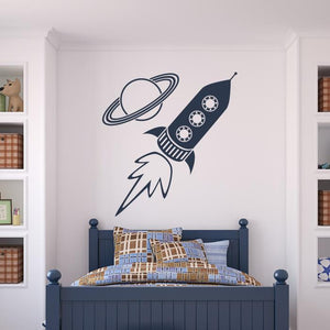 Rocket Ship and Planet Wall Sticker | Apex Stickers