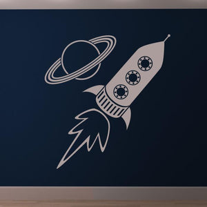 Rocket Ship and Planet Wall Sticker | Apex Stickers
