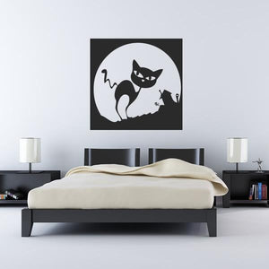 Spooky Cartoon Halloween Cat and Moon Wall Art Sticker | Apex Stickers