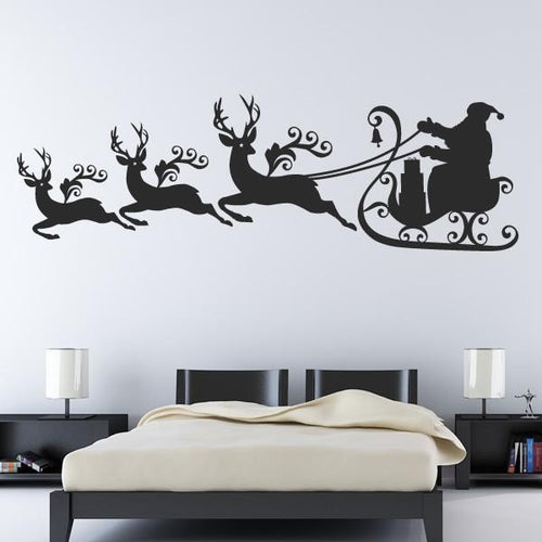 Santa Sleigh and Reindeer Wall Art Sticker | Apex Stickers