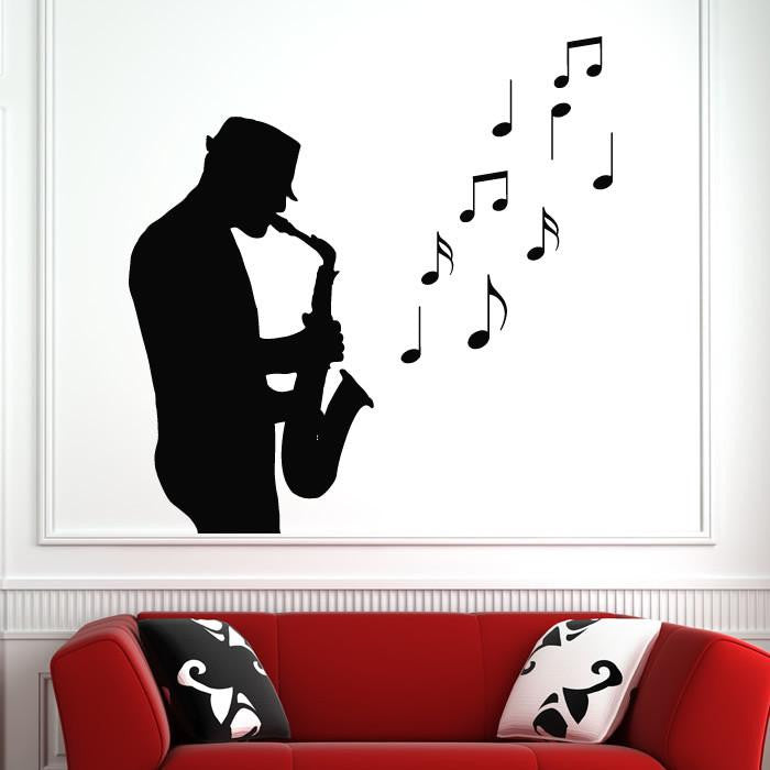 Jazz Saxophone Musician Sax Man Musical Notes Wall Art Sticker | Apex Stickers