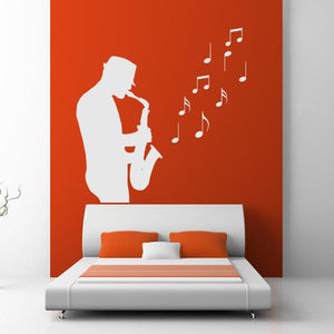 Jazz Saxophone Musician Sax Man Musical Notes Wall Art Sticker | Apex Stickers