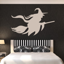 Load image into Gallery viewer, Witch in Hat Flying on Broomstick Halloween Wall Art Sticker | Apex Stickers
