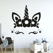 Load image into Gallery viewer, Unicorn Face Eyelashes Flowers Stars Wall Sticker | Apex Stickers
