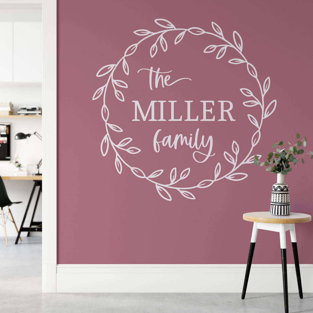 Personalised Family Name Wreath Wall Sticker | Apex Stickers